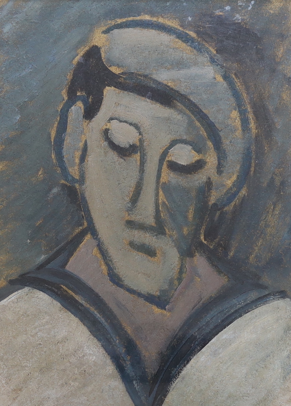 20th century School, oil on board, Portrait of a sailor, unsigned, 34.5 x 25cm